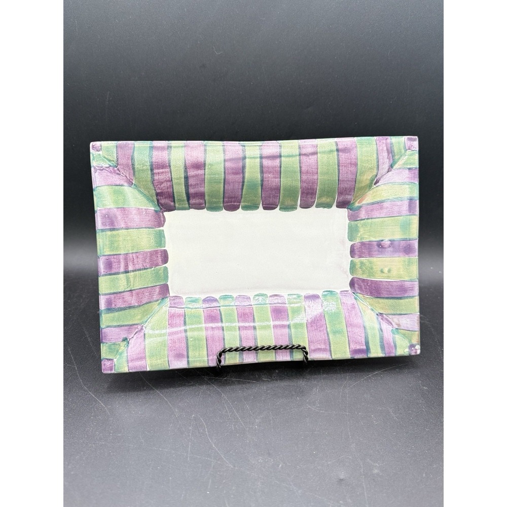 Mackenzie Childs Torquay Kelp Urchin Stripes Plate Hand Painted Purple Green